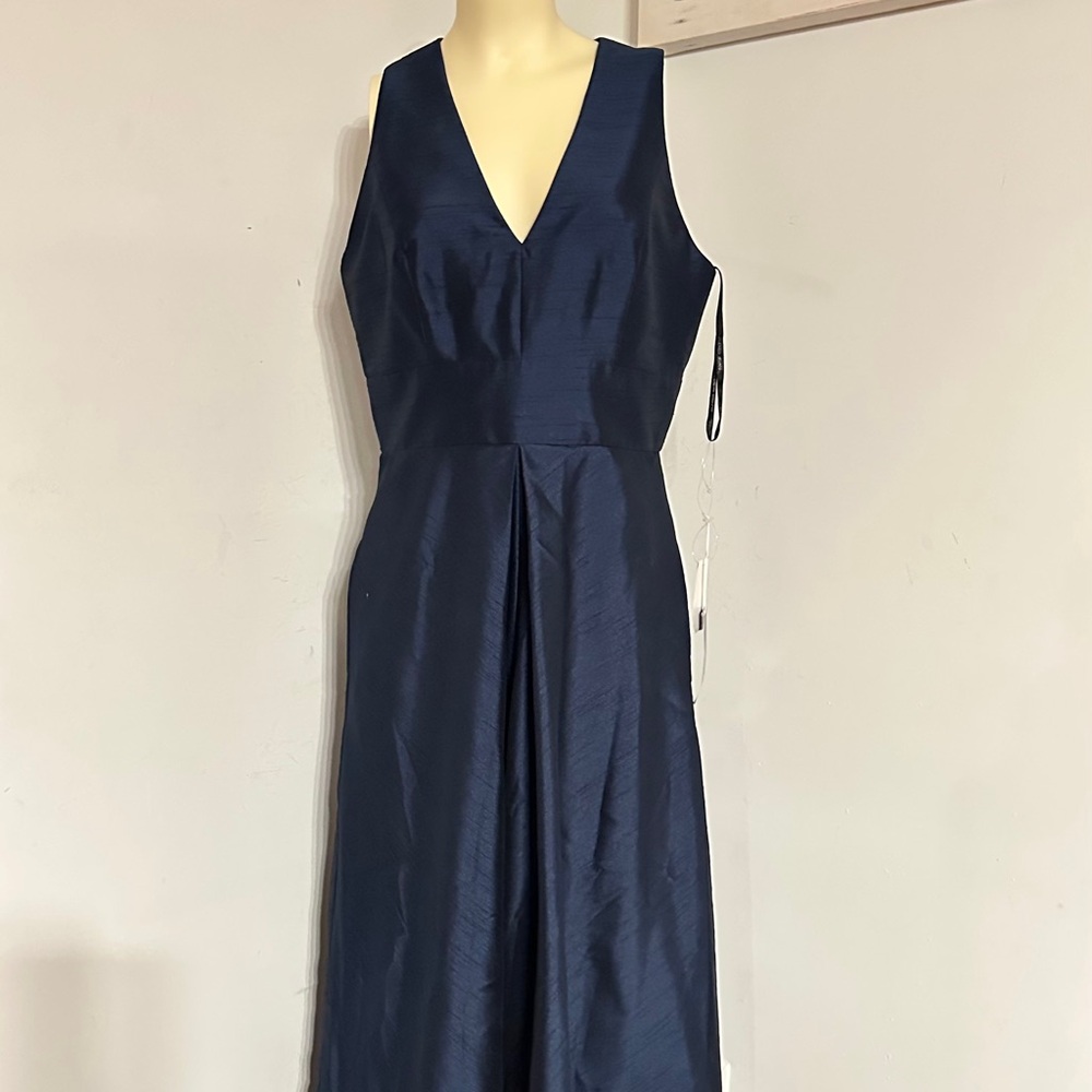 ALFRED SUNG Navy Maxi V-Neck Sleeveless Gown